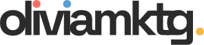 "oliviamktg logo in lowercase black letters with playful colored dots — coral over the 'i', blue over the 'a', and golden yellow after the 'g'"